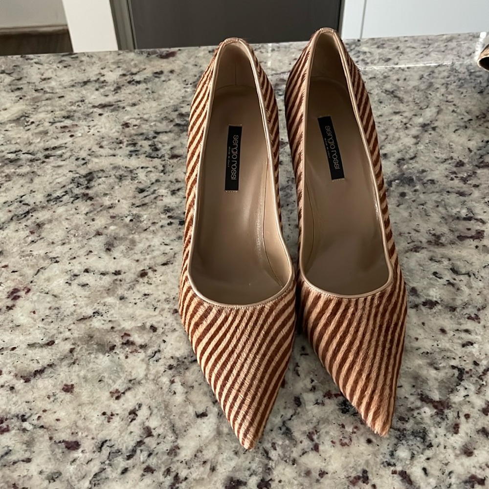 Sergio Rossi Brown & Cream  Patent Leather Platform Heel sz 41 or 10